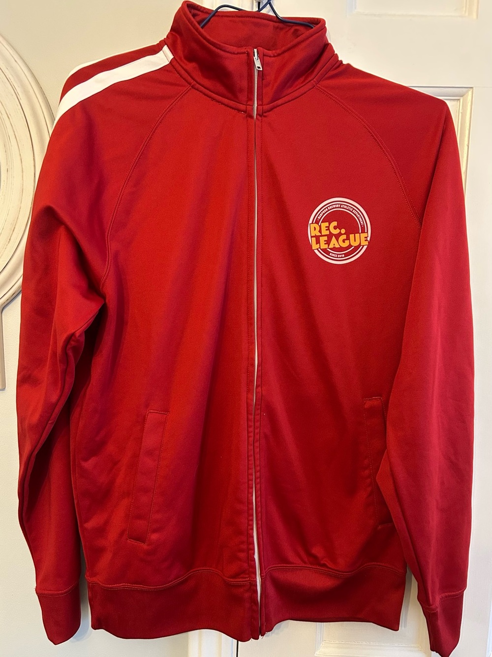 League Red Lightweight Zip-Up Shirt Jacket with White Accent